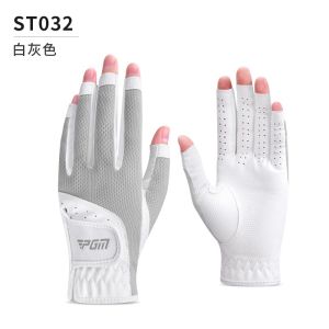 PGM 1 Pair Womens Open Finger Golf Gloves Breathable Mesh PU Sunscreen Finger Cover Left and Right Hand ST032