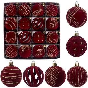 BETTERFORM 16PCS Bề lấp lánh. Trang trí cây thông Noel Kiểu móc treo Thiết kế chống vỡ Đồ trang trí cây thông Noel Thanh lịch Chất liệu mềm mại như nhung. Quả bóng Giáng sinh bằng vải nhung. Trang trí cây thông Noel