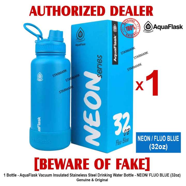 AQUAFLASK 32oz NEON BLUE FLUO BLUE Aqua Flask Wide Mouth with Flip Cap  Spout Lid Flexible