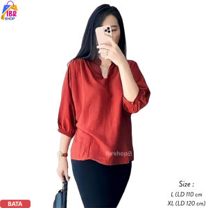 Atasan Wanita Terbaru / Blouse Wanita Cringkle Airflow Lengan 7/8 Motif Polos