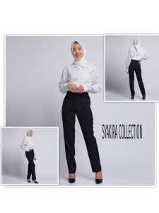 Celana wanita kerja kantor modern kekinian terbaru reguler polyester premium stretch import putih