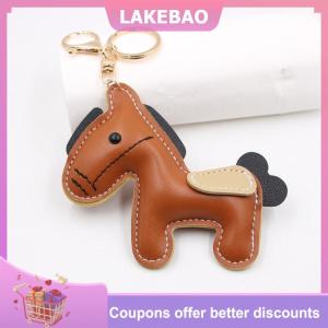 【LAKEBAO】 Cartoon PU Leather Brown Pony Charms Keychain Pendant Women Keyring Cute Animal Bag Hanging Ornament Accessories Decoration Gift