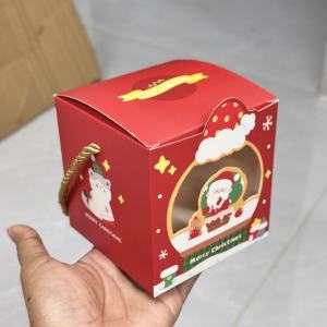 กล่องของขวัญ คริสมาสต์ มีฝาปิด แบบเชือกหิ้ว เริสสุด ใส่ขนม ช๊อกโกแลต แอปเปิ้ล กระดาษหนา ไม่บาง พร้อมส่ง