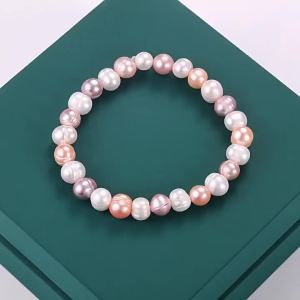 Jewelry wholesale 7mm Nearly round baroque freshwater pearl bracelets and bangles for women suitable for stall sales and live streaming product selection