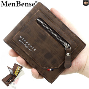 MenBense 2022 News Mens Wallet Fashion PU Leather Stitching Design Wallet Zipper Coin Pocket Tri-fold Short Brand Wallet Mens Business Wallet
