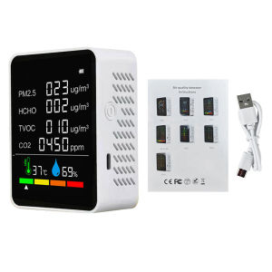 diymore New 6-in-1 Carbon Dioxide Detector Formaldehyde Detection TVOC PM2.5 Temperature and Humidity CO22 Air Quality Monitor