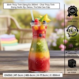 Bình Thủy Tinh Dáng Eo Nhỏ 350ml Cao Cấp Đựng Nước Ép Detox Trà Sữa - Chai Thủy Tinh Decor Đẹp