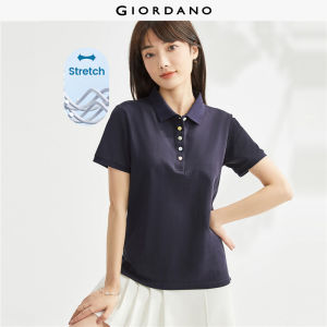 GIORDANO Women Polo Shirts Rainbow Buttons Stretchy Polo Shirts Summer Short Sleeve Slim Fashion Casual Polo Shirts 05314399