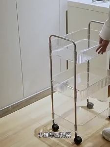 [SG]Multi-layer Rolling Storage Trolley Transparent Cart With Wheels Rotating Rack For Kitchen Bathroom Cosmetics