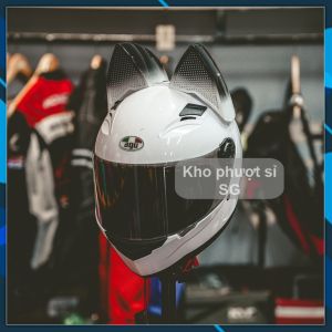 Nón bảo hiểm Fullface tai mèo AGU trắng trơn kèm tai mèo to nistrinos - Mũ phượt fullface tai mèo