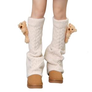 Thẩm mỹ dễ thương Búp bê gấu cáp đan dây rút làm ấm chân vớ cho phụ nữ mùa đông bùng bốt dài bao gồm thời trang dạo phố