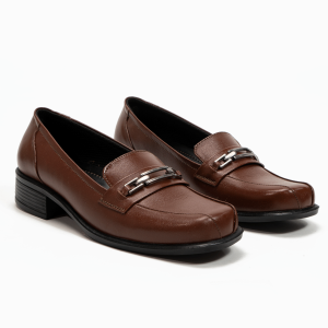 Sepatu Pantofel Wanita Formal Kerja Kantor Kulit  V011 (COKLAT)
