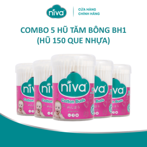 Tăm Bông Niva Cho Trẻ Sơ Sinh Hũ Xoay 150 Que Thân Nhựa BH1 Bông Tự Nhiên Công Nghệ Kháng Khuẩn An Toàn Cho Bé