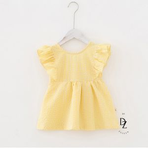 【READY STOCK】Baby Girl Kids Summer Ruffles Sleeve Princess Dress 女童格子荷叶边公主裙 (C10)