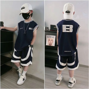 Bộ quần áo sát nách trẻ em     Màu xanh than mùa hè 17kg - 48kg cho bé trai  chất cotton cá sấu ( Set gồm áo và quần)