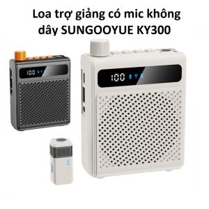 Loa di động không dây SUNGOOYUE KY300 với mic không dây màn hình hiển thị số nút điều chỉnh và cổng kết nối.