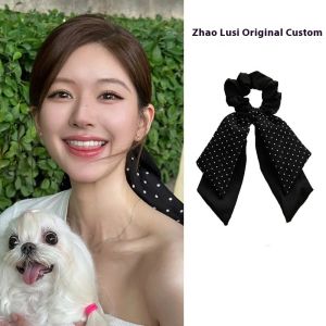 SEA JJT สีดำเสี่ยวฉันพราวกับเดียวกันลายจุดวงกลมผมเสี่ยวยันกุทัณฑ์เชือกผมผ้าโพกศีรษะเชือกหัวอุ