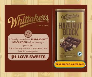 Whittakers HAZELNUT 33% Cocoa Classic Creamy Milk Chocolate Block 250g