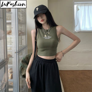 LuFashion Singlet Women Korean Style Camisole Vest Print High Waist Sleeveless Crop Tops
