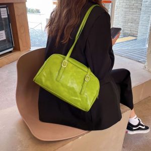 Túi Boston đơn giản Xanh lá cây Phong cách Hàn Quốc Túi dưới cánh tay màu rắn Túi gối Túi tote Túi đeo vai bằng da PU Daily2026