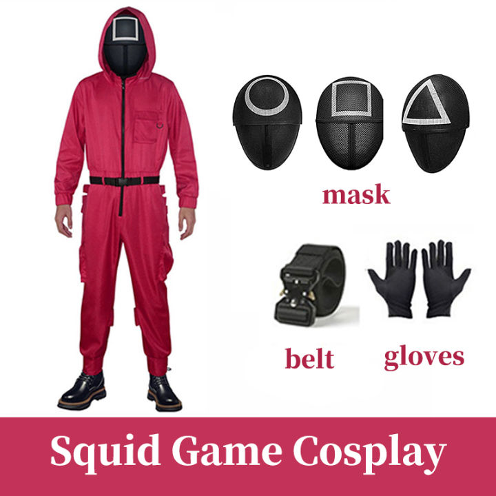 Adult Squid Game Costume Jumpsuit With Mask Villain Red Outfit Kdrama Round Six Halloween 7856