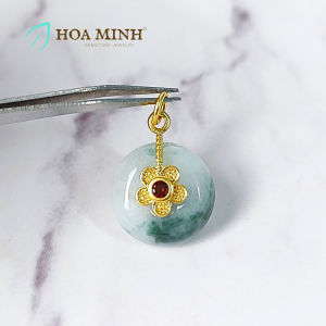 Mặt dây đồng điếu Ngọc Cẩm Thạch hoa bay size mini đường kính 14mm móc xi vàng cao cấp phong cách cổ điển sang trọng | Hoa Minh Gem