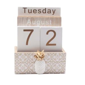 BLISSFUL Pineapple Wooden Perpetual Calendar Aesthetic Cactus Date Display Ornament Creative Home Decoration Desk Calendar Ornament Office