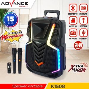 Advance K1508 Speaker Bluetooth Karaoke Wireless Portable Super Bass Aktif BONUS 2 Pcs Mic Wireless