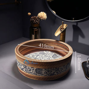 Lavabo nghệ thuật bằng gốm sứ họa tiết cây mơ Paulin xinh đẹp