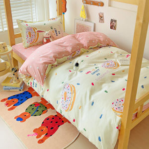 【discount store】3pcs New Printed Quilt Set for Ladies Bedroom Apartment Student Dormitory Sweet Wind Cartoon (1pc Quilt Set +2pcs Pillowcase)