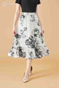 Chân váy thiết kế nữ tính mềm mại với chất liệu Lụa mango in họa tiết hoa mềm mại CV4Y1013 Thời trang Thiều Hoa