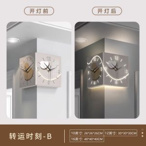 Đồng Hồ Treo Tường Cao Cấp Hai Mặt Có Đèn LED Thiết Kế Không Cần Khoan Phong Cách Sang Trọng