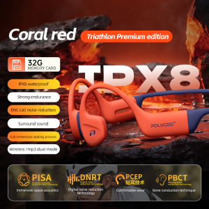 Polvcdg-X16 IPX8 Waterproof Bone Conduction Swimming Headset Liquid Silicone 32G Memory Bluetooth 5.4 Sports Headset with Microphone