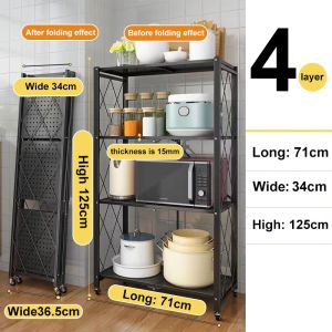Rak Dapur Lipat Rak Lipat Rak besi Rak susun Rak gudang  Rak Multi-fungsi dengan 4 roda