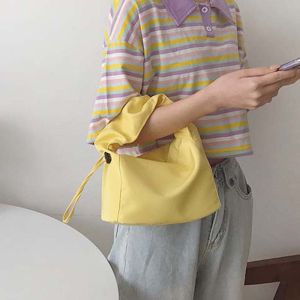HEFEI ic Buckle Drawstring Handbag Nylon Soft Pleated Straps Tote Bag Storage Bag Candy Color Solid Color Uderarm Bag Women