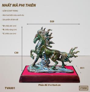 NHẤT MÃ PHI THIÊN. TVA001 tượng ngựa gốm sứ men hoả biến xanh ngọc bích tượng phong thuỷ cho năm Bính Ngọ nhiều may mắn
