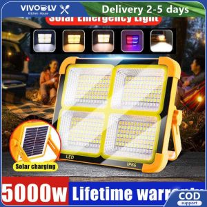 VIVOLILV ⭐[Ready Stock] 3000W Solar Emergency Light Handheld lamps portable outdoor light solar lights with solar panel original LED Outdoor waterproof IP67 Multi brightness adjustment Mosquito repellent USB charging sensor Permanent supply camping g