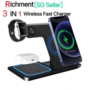 Luxury 3 in 1 Wireless Charger Pad for Multiple Apple Devices15W Foldable Magnetic Charging Station With LED Night Ligiht For Apple iPhone 14 13 12 11/Plus/Pro/Pro Max/XR/XS/X/8+ iWatch Series iWatch Ultra 8 7 6 SE 5 4 3 AirPods 3/2/Pro Free Shipping