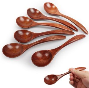 6 pcs Wooden Spoons for Eating 6.7 inch Wooden Honey Spoons for Tea Wood Teaspoons for Stirring Coffee - Perfect for SoupEatingScooping Jars & CanistersDessert