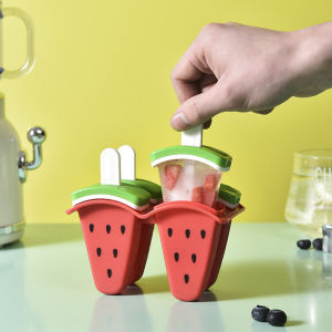 Keranixy Silicone Popsicle Mold 4 Grids Ice Cream Maker Watermelon Shape DIY Homemade With Lid Acuan Aiskrim