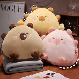 YAZHE 3-in-1 Capybara Throw Pillow Stuffed Capybara Air Conditioning Blanket Soft Cushion with Blanket Cute Toy Warm Household Waist Back Sofa Bed