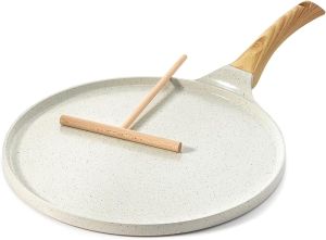 SENSARTE Nonstick Crepe Pan Swiss Granite Coating Dosa Pan Pancake Flat Skillet Tawa Griddle 12-Inch with Stay-Cool Handle Induction Compatible