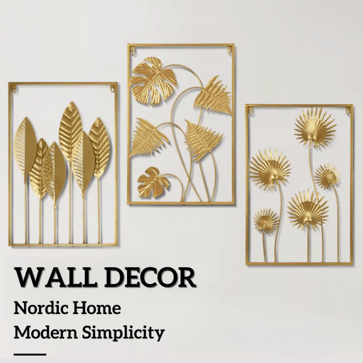Wall Decor Metal Square Frame Leaf Art Gold Framed home decoration