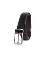 DAPPER เข็มขัดผู้ชาย หนังแท้ Metal Brushed Pin Buckle Slim Belt สีดำ. 