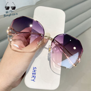 Hello-Sunglasses Korean Style Aesthetic Sunglasses Big Face Thin-looked Square Tiktok Man and Women Fashion Graded Lens Photochromic Eyeglass Shades Driving Original Glasses on The Beach Lady 02