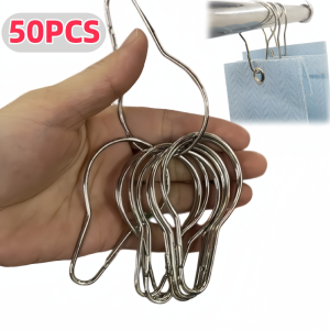 50Pcs Curtain Hook Metal Hook with Lock Gourd Type Hook for Shower Curtain Organizer Multifunctional Stainless Steel Hooks for Any Light or Small Obiect Curtain Hook