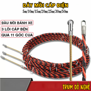Dây mồi đầu bánh xe 3 lõi cáp thép lụa 4mm Tặng cáp thít và dây nhựa nguyên sinh luồn dây điện ống gen kéo cáp ngầm 5m 10m 15m 20m 25m 30m 50m