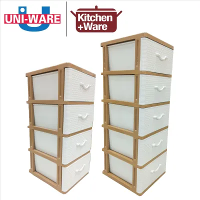 UNI-WARE Eco-friendly Drawer Cabinet Set of 4 Tier / 5 Tier | Home Laundry Room Office Storage Organizer Stocker Container | Blue / Red / Brown | Installation Service Available | Made in Thailand