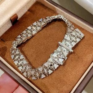 Bellux Hollow Rhombus Zircon Tennis Bracelet Silver Belt Buckle Design Sparkling 925 Silver Chain Bracelet Daily Wear Jewelry