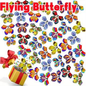 【24H SHIP】10pcs Magic Flying Butterfly Book Fairy Toy Rubber Band Wind Up Surprise Prop for Cards Birthday Wedding Party